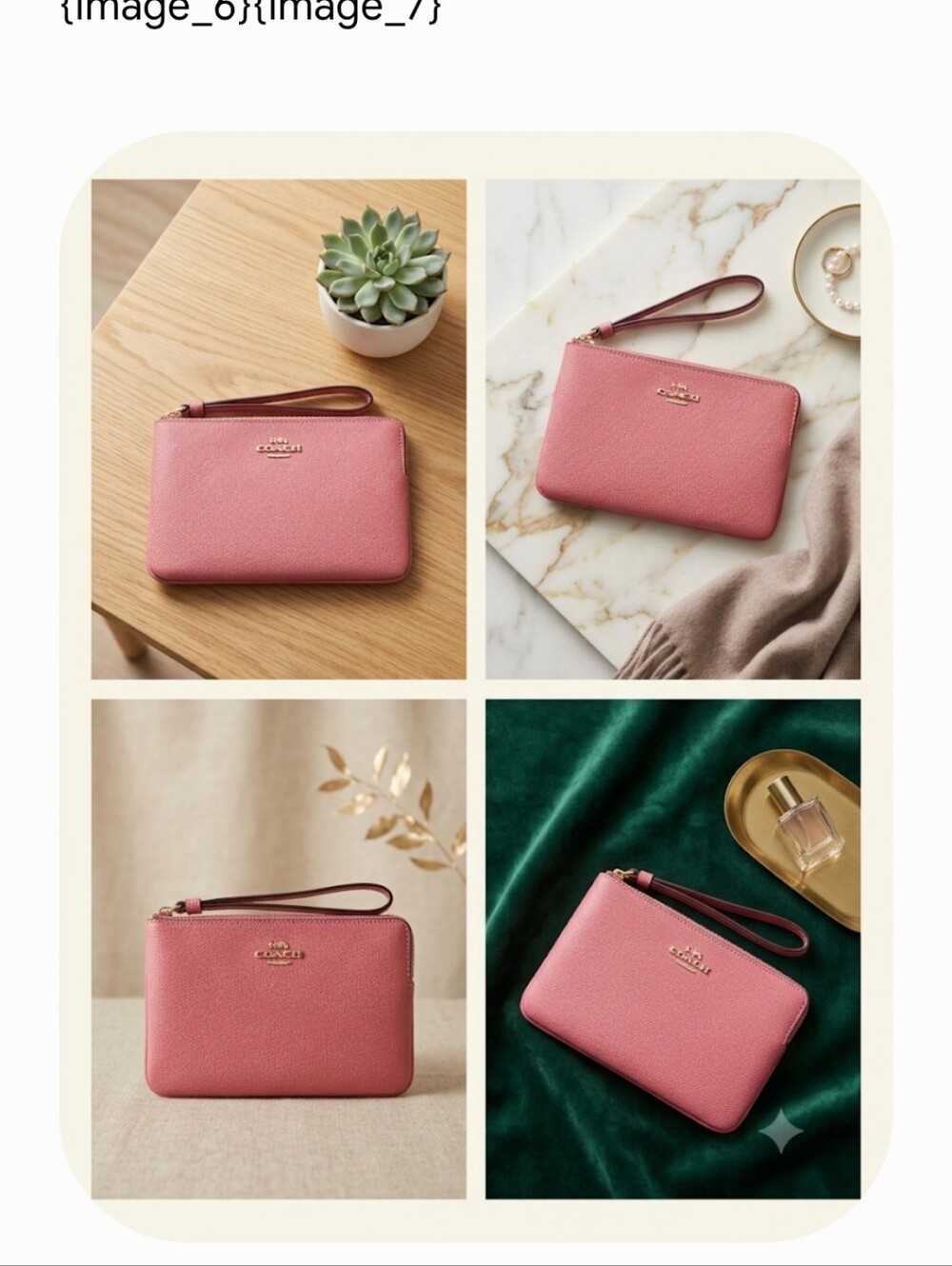 Coach Coral Pink Leather Wristlet with Gold Logo